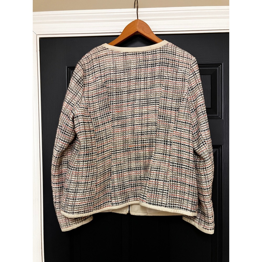 Coldwater Creek Tweed Blazer Jacket Women's Size 14 Tan Multi Color Zipper Front - Picture 3 of 8